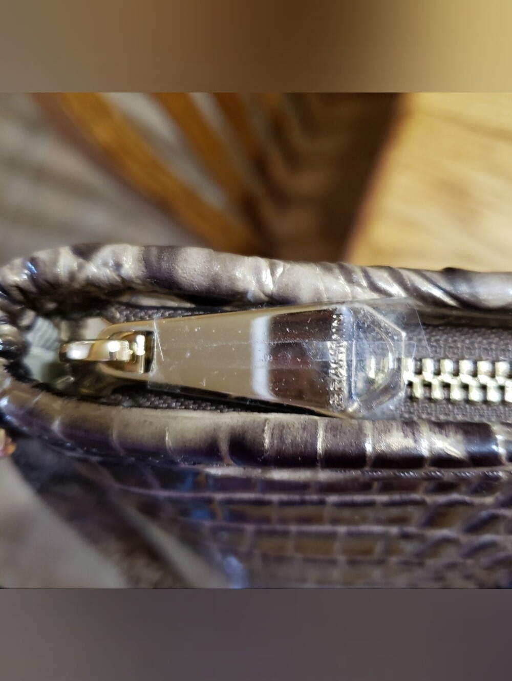 BRAHMIN Croc-Embossed Brown Tote Bag with Tassel Charm - Picture 4 of 7